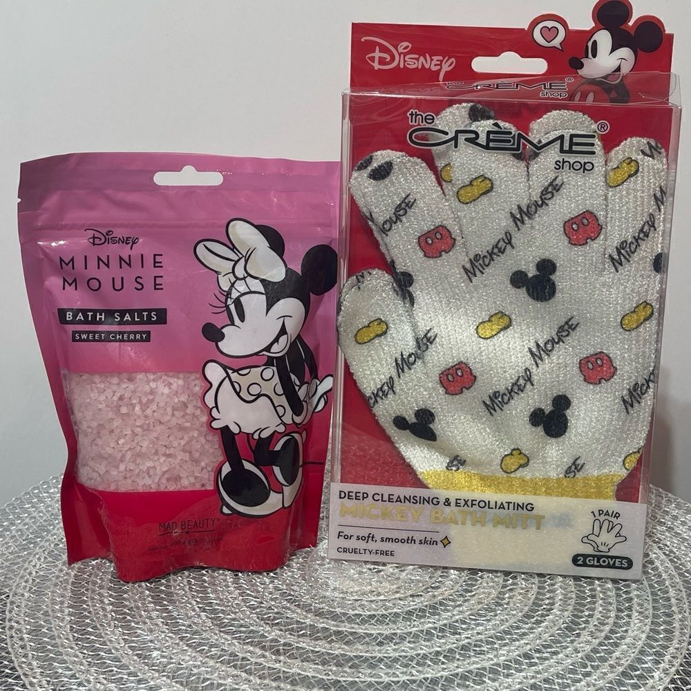 The Crème Shop Disney Mickey Mouse Bath Mitt and Minnie Bath Salts NWT